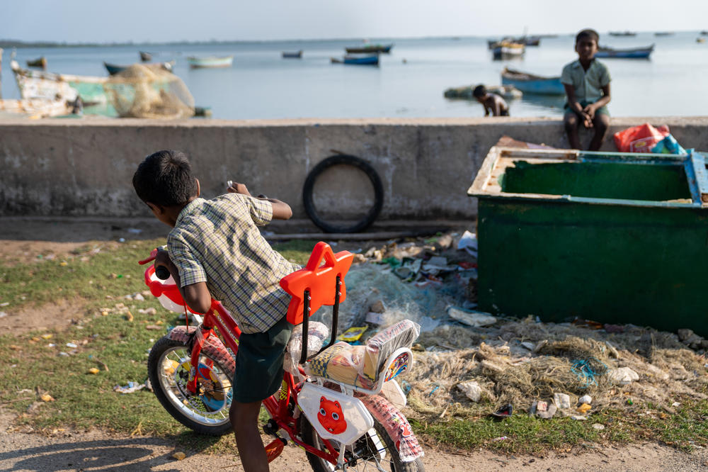 Children in Chinnapalam village, home to women seaweed divers.