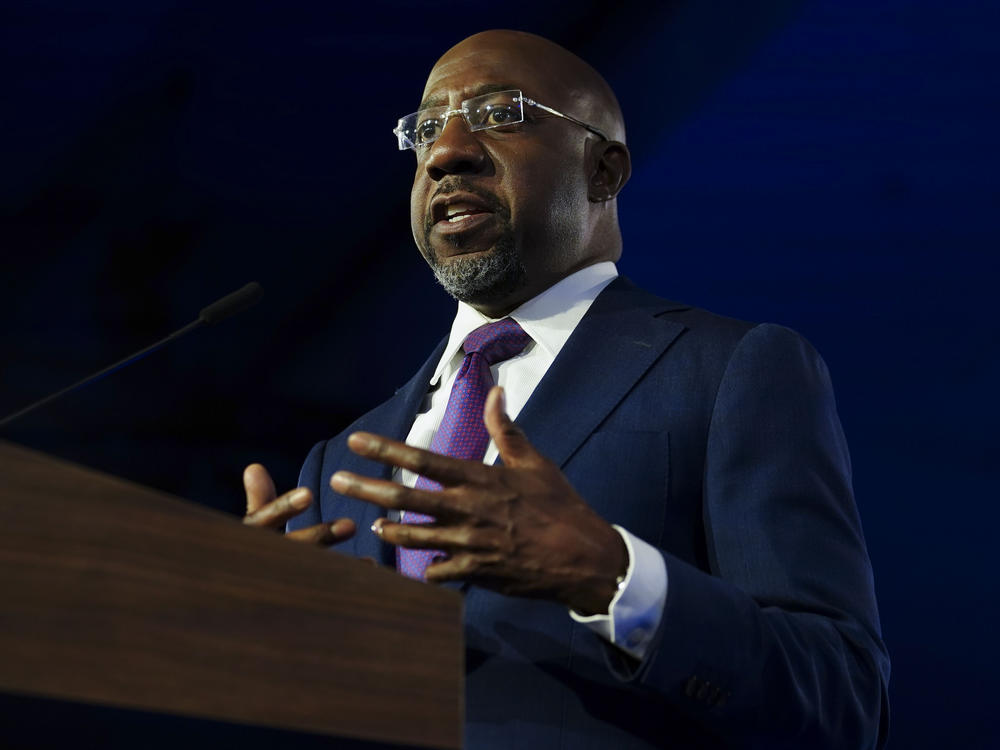 Democratic Sen. Raphael Warnock speaks in 2022 in Atlanta.