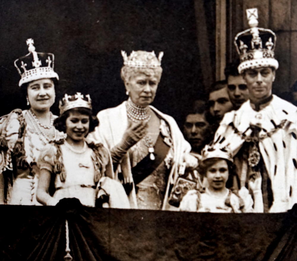 Photograph taken during the coronation of King George VI and Queen Elizabeth the Queen Mother, pictured with their children, Princesses Elizabeth and Margaret, and Queen Mary of Teck.
