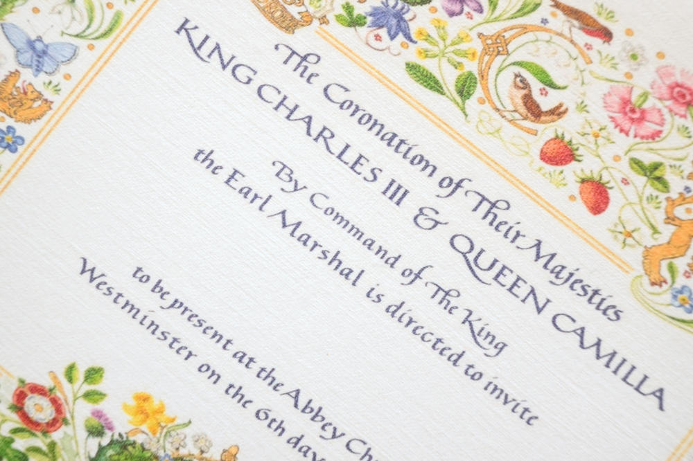In this photo illustration, a souvenir replica invitation marking the coronation of King Charles III is seen on April 29 in London.