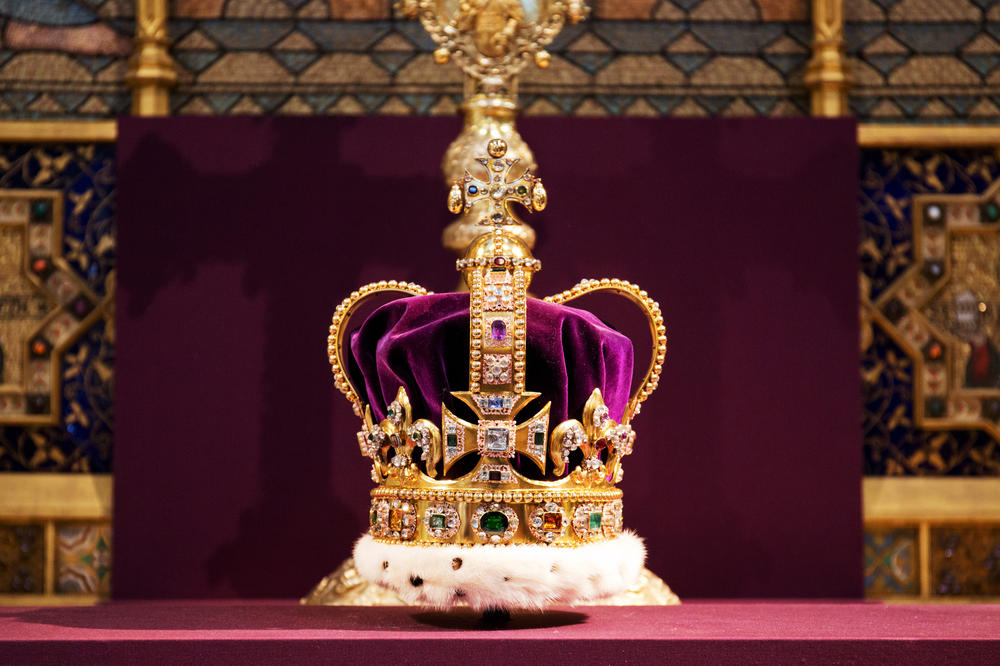St. Edward's Crown is just one of the crowns King Charles III will wear during his coronation. It's pictured here at Westminster Abbey in London on June 4, 2013, during a service to celebrate the 60th anniversary of the coronation of Queen Elizabeth II.