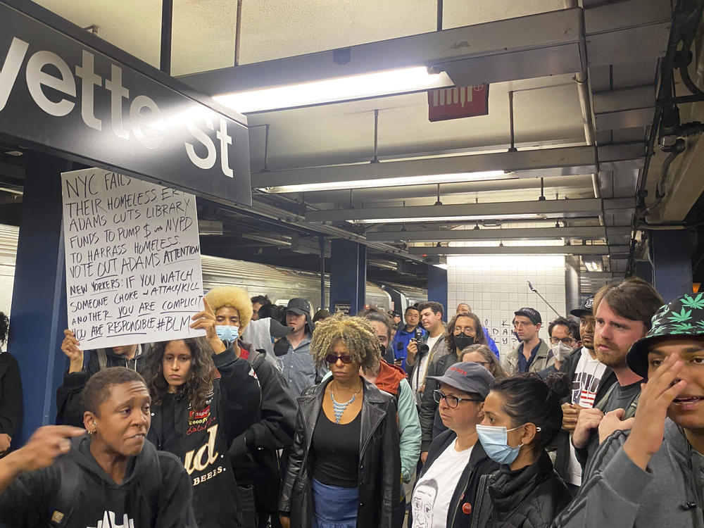 Protesters march through the Broadway-Lafayette subway station to protest the death of Jordan Neely on Wednesday in New York.