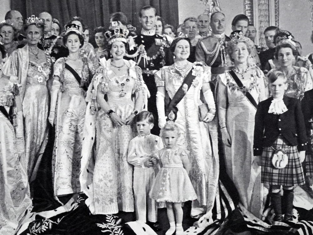 At Queen Elizabeth II's coronation, the royal family pose at Westminster Abbey in London on June 2, 1953.