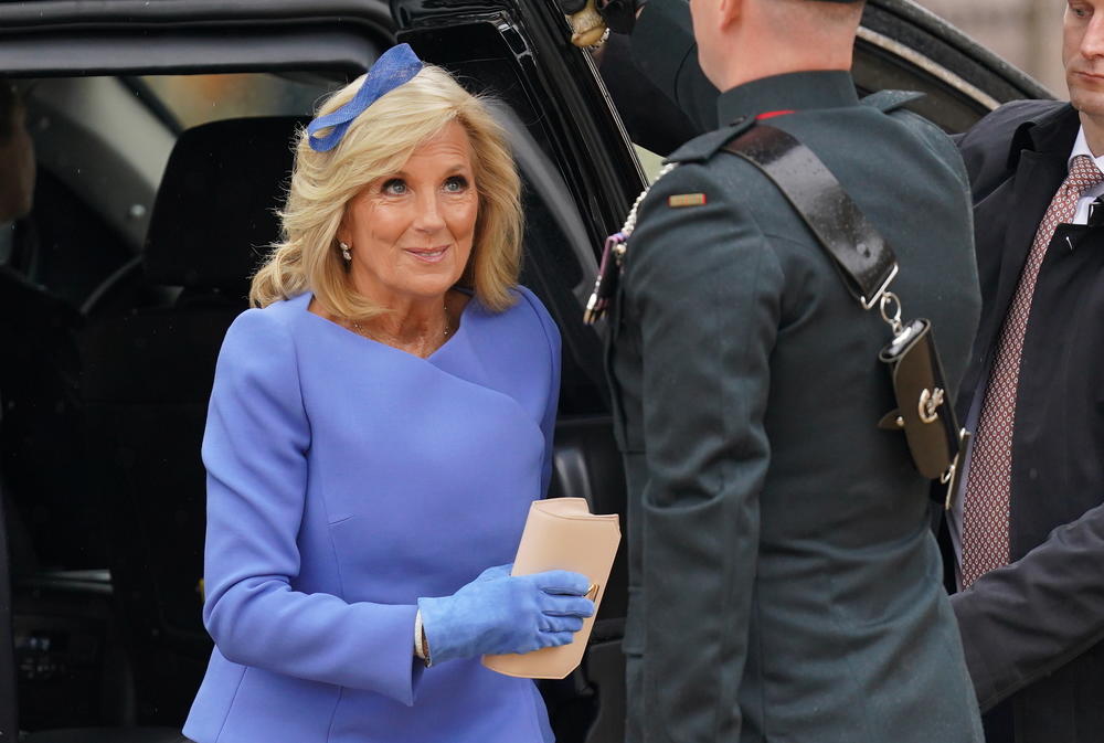 First Lady of the United States, Dr. Jill Biden arriving ahead of the coronation ceremony.