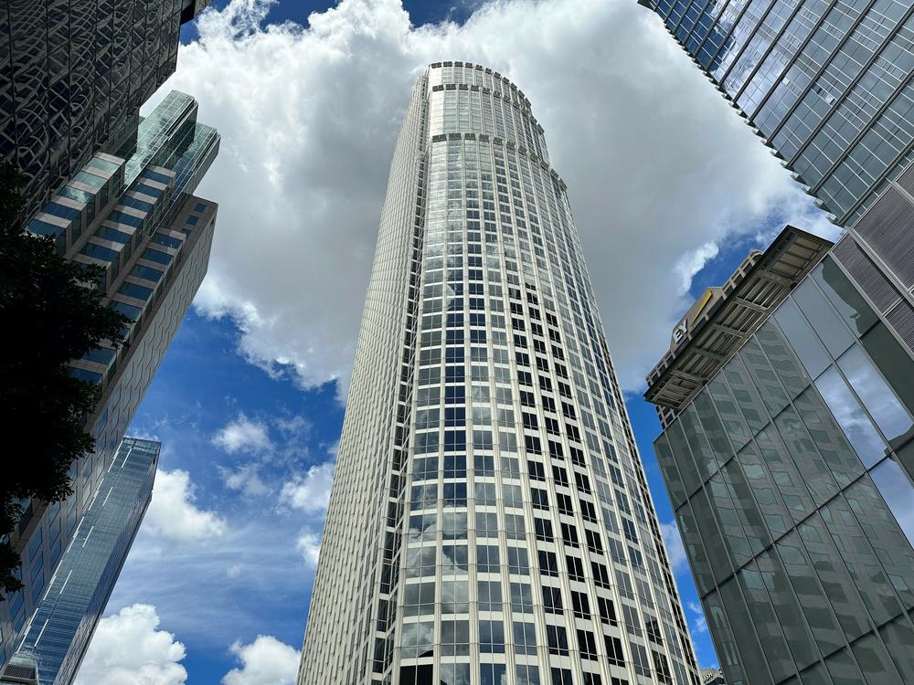 Office owner Brookfield recently defaulted on loans tied to this office building in downtown Los Angeles. Many loans are coming due at a time when interest rates are higher and demand for office space is lower, leaving office landlords struggling with mortgage payments.