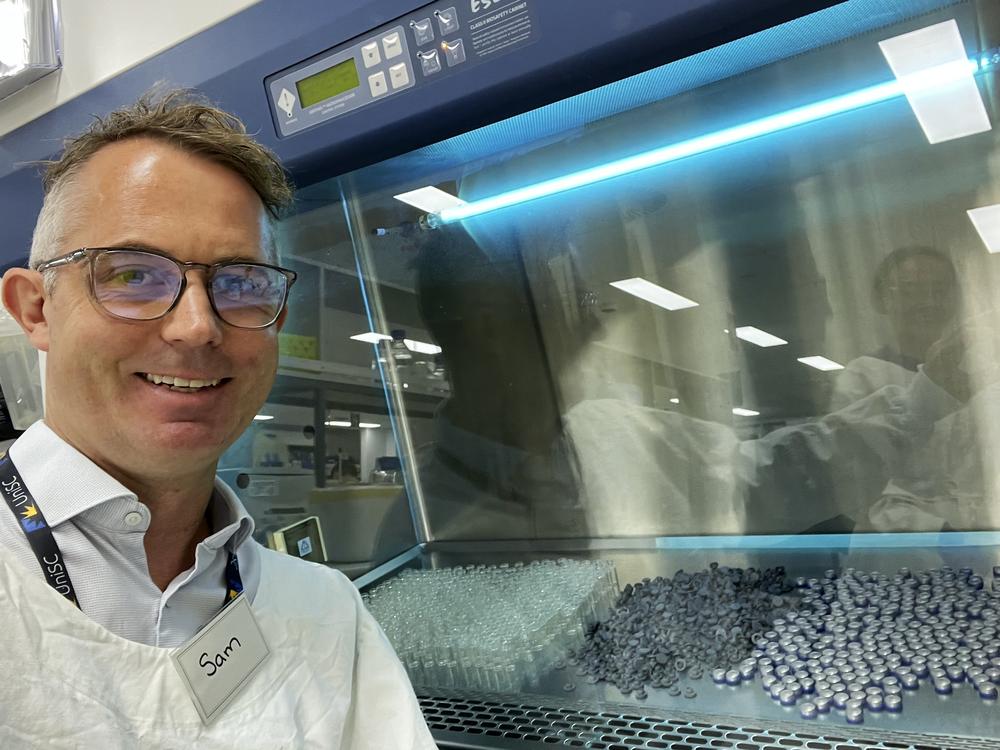 Samuel Phillips poses for a photo in the Laboratory making UniSC Koala Chlamydia vaccine doses for wildlife vaccine trials at the University of the Sunshine Coast in Sippy Downs, Queensland, Australia, on Nov. 15, 2022.
