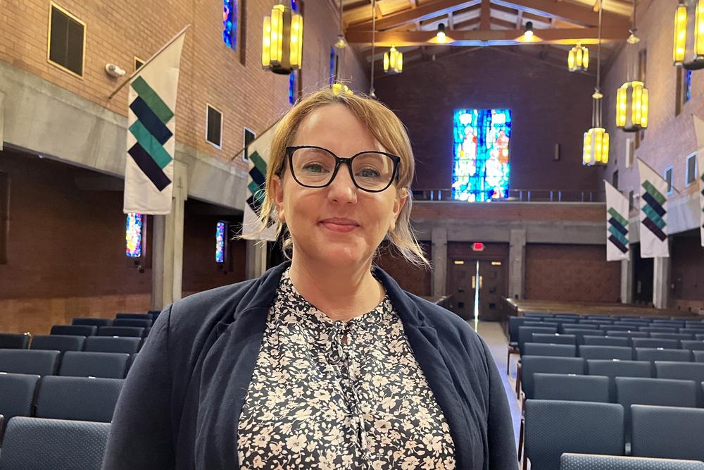 Rev. Katie Sexton-Wood, who heads the Arizona Faith Network and is a pastor in the Christian Church (Disciples of Christ), poses for a portrait at Central United Methodist Church in Phoenix on May 5.