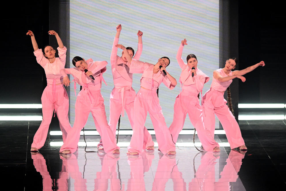 The group Vesna, representing the Czech Republic, rehearses for the 2023 Eurovision Song Contest in Liverpool.