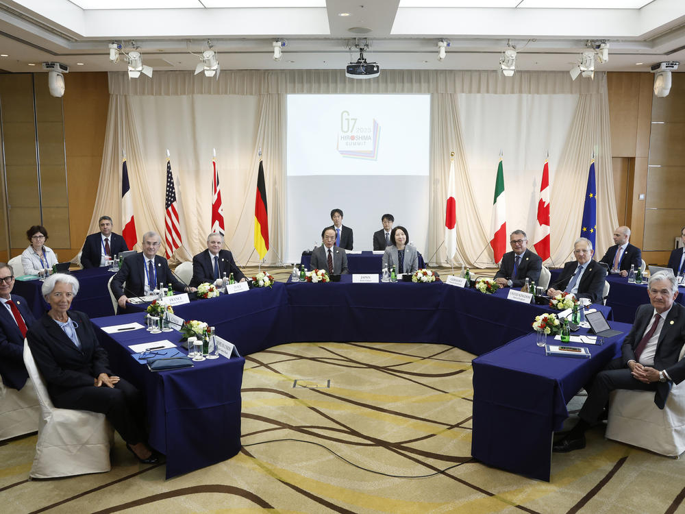 A picture prior to the central bank session of the Group of Seven finance ministers and central bank governors meeting in Niigata, Japan, on Saturday, May 13, 2023.