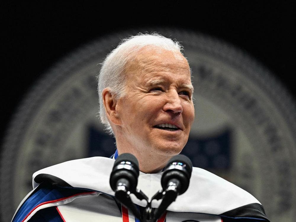 President Joe Biden delivers the commencement address during the 2023 Howard University spring graduation ceremony at Capitol One Arena in Washington, D.C., on Saturday.