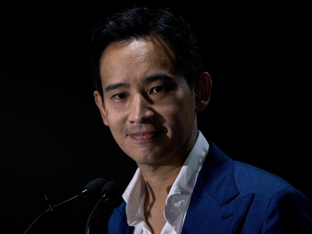 Move Forward Party leader and prime ministerial candidate Pita Limjaroenrat gives a press conference at the party headquarters in Bangkok on May 14 after polls closed in Thailand's general election.