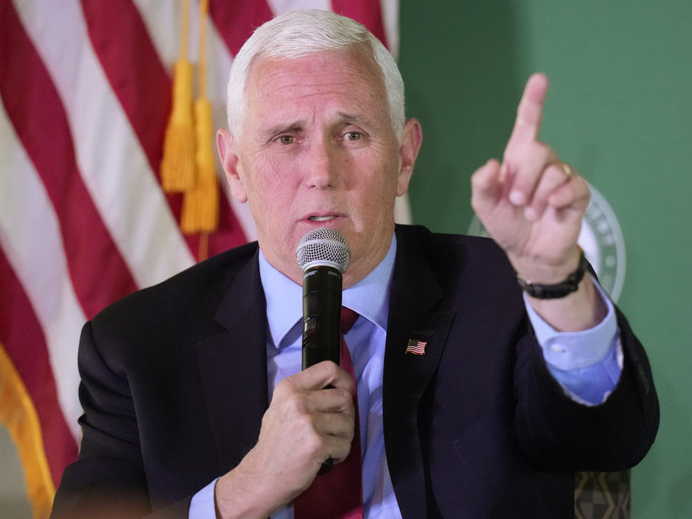 Former Vice President Mike Pence speaks at a luncheon on April 28 in Salt Lake City.