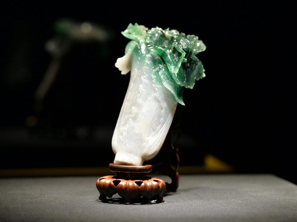 A jadeite cabbage is displayed at Japan's national museum during a preview of the 