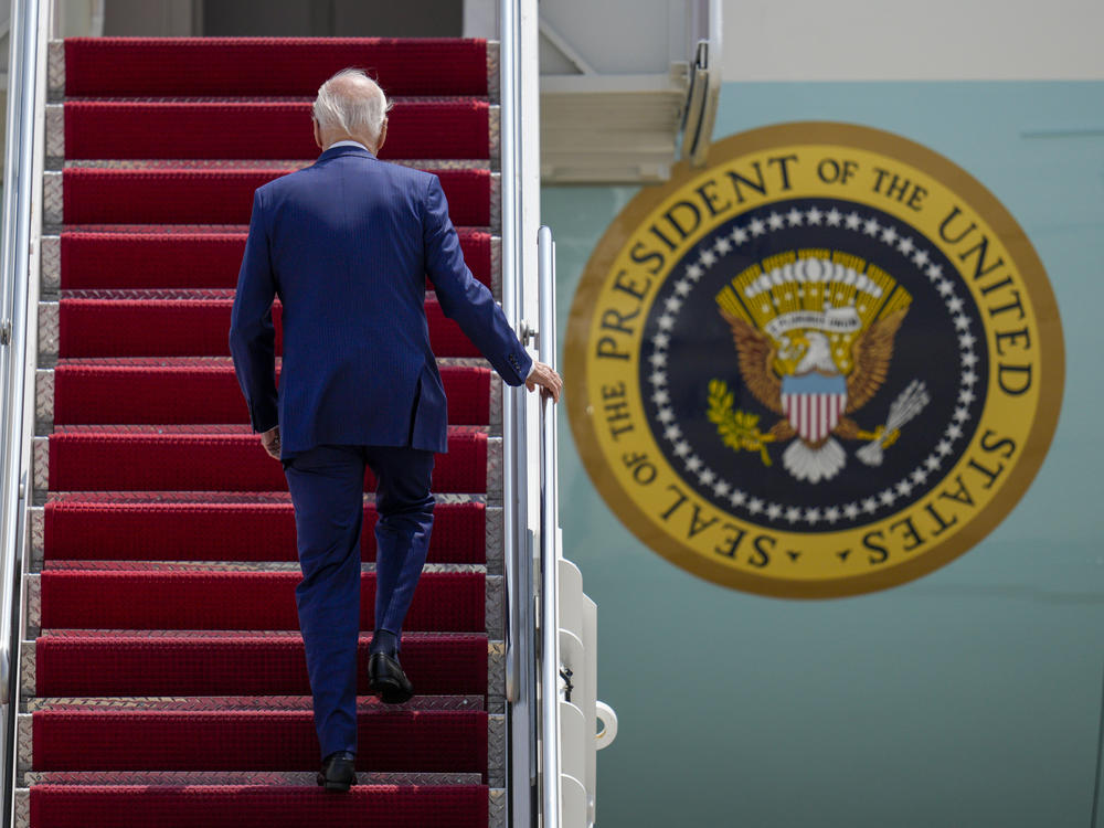 President Biden boards Air Force One on May 17 to head to Hiroshima, Japan to attend the G-7. He canceled plans to carry on to Papua New Guinea and Australia because of debt ceiling talks.