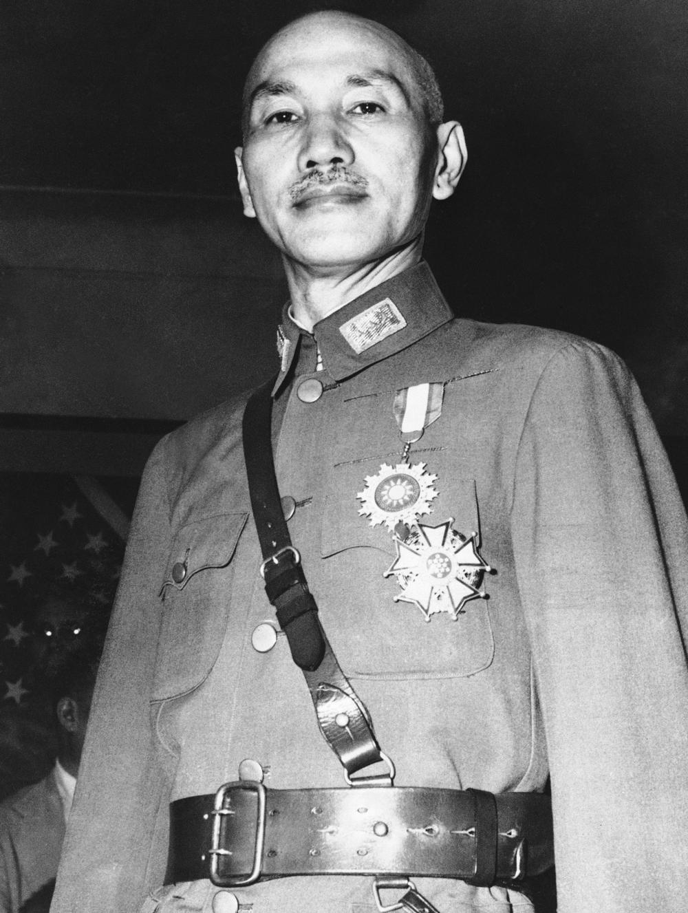 Chiang Kai-shek, after he had been presented with the U.S. Legion of Merit medal from Lt. Gen. Joseph Stilwell, commander of U.S. Forces in the China, Burma Indian theater of World War II, in 1943.