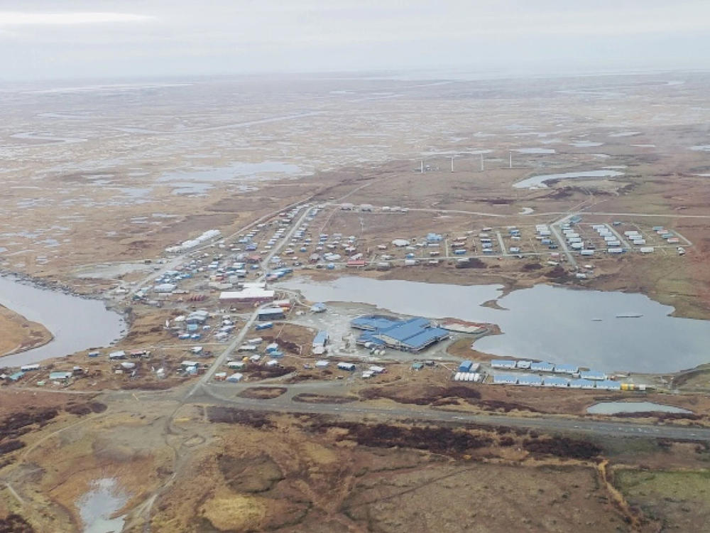 An aerial view of Chevak, a remote Alaskan village and Cup'ik community.