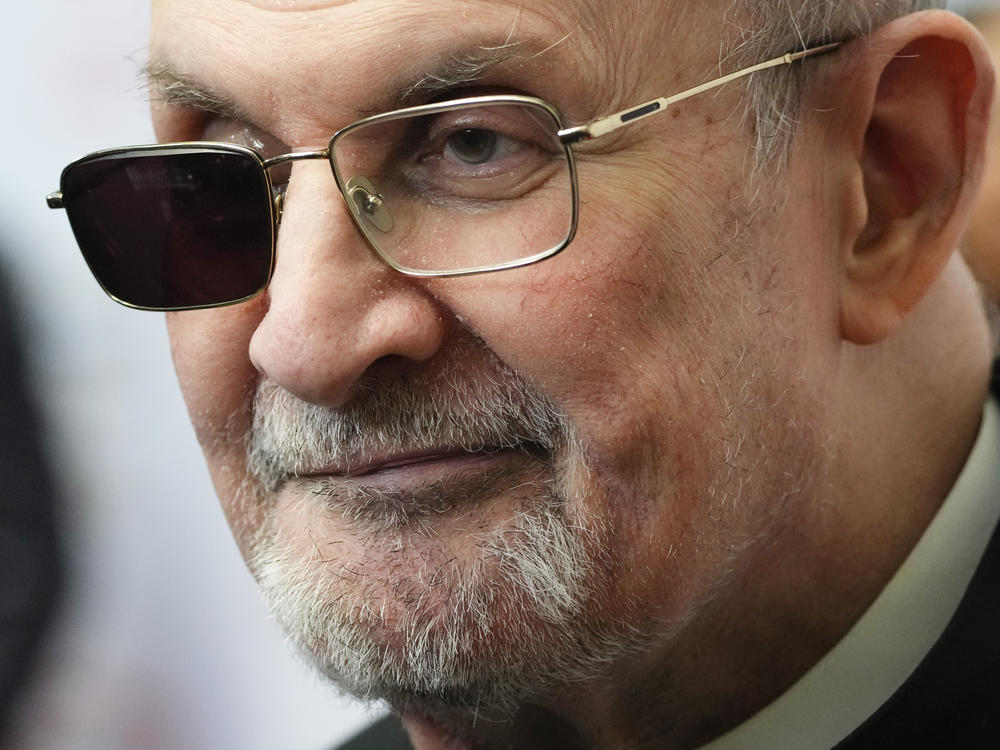Author Salman Rushdie responds to questions during a news interview for the 2023 PEN America Literary Gala Thursday, May 18, 2023, in New York.