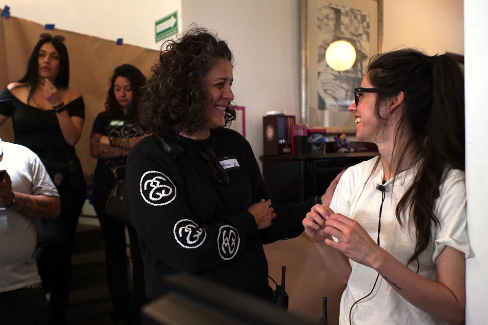 Line producer Helena Medina (left) and production designer Mónica Bidault from the company The Lift on a commercial shoot in Mexico City.