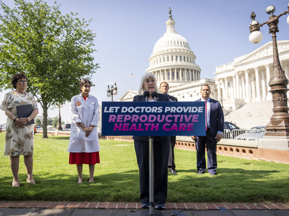 U.S. Sen. Patty Murray discusses efforts to protect reproductive rights during a news conference at the U.S. Capitol in August 2022. Murray has re-introduced legislation that would require health insurers to cover over-the-counter birth control if the FDA approves it.