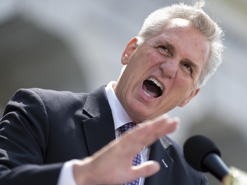 FILE - Speaker of the House Kevin McCarthy, R-Calif., criticizes President Joe Biden's policies and efforts on the debt limit negotiations as he holds a news conference at the Capitol in Washington, Wednesday, May 17, 2023.