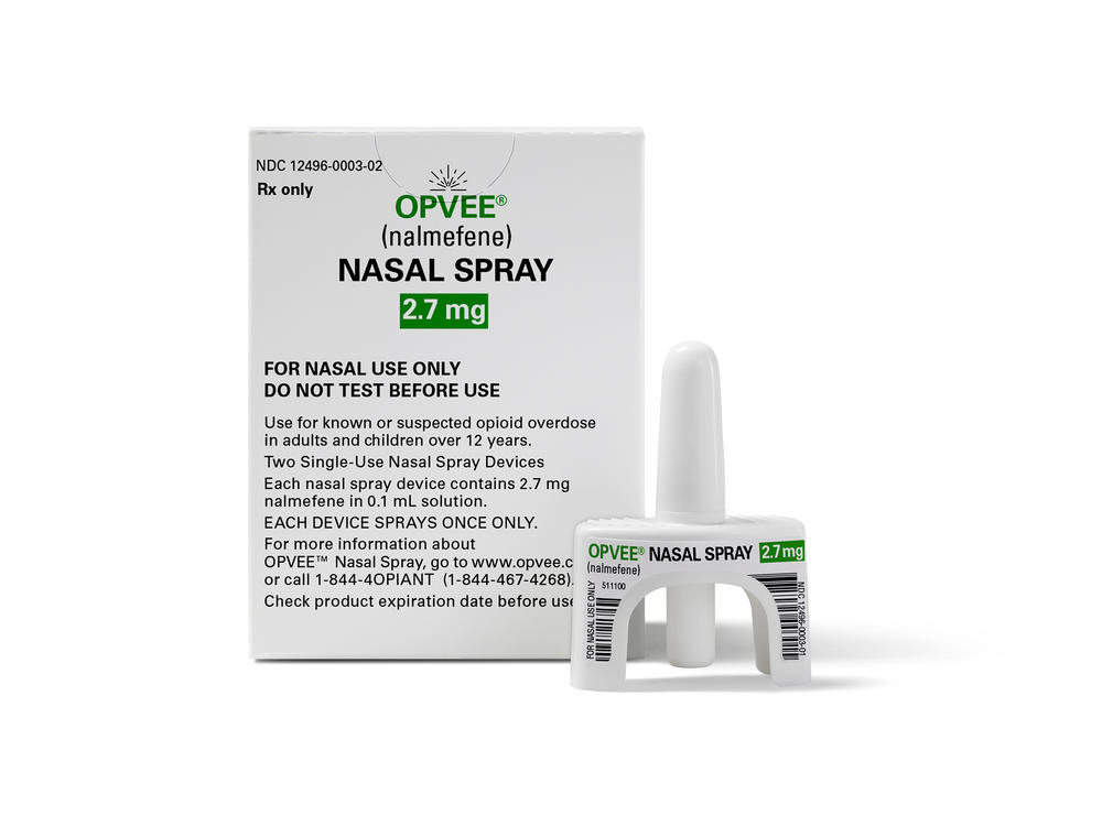 This photo provided by Indivior in May 2023 shows their drug Opvee. U.S. health regulators approved the medication to reverse overdoses caused by fentanyl and other powerful opioids.