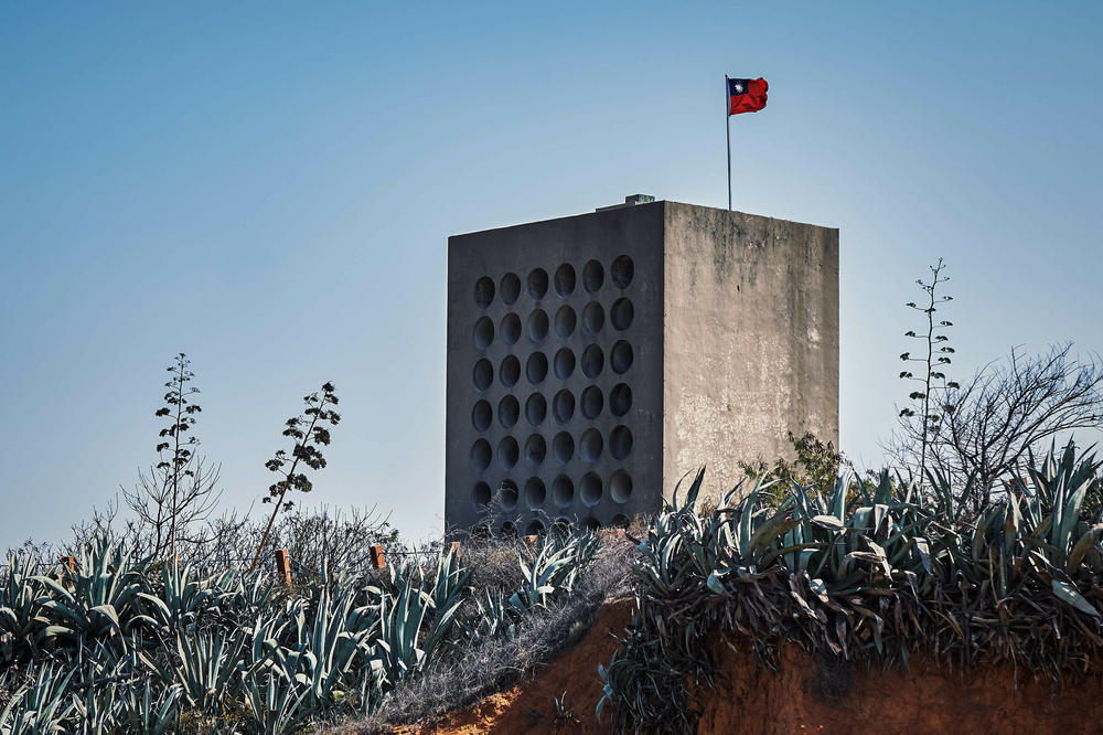 Large loudspeakers stand at the Beishan Broadcasting Wall, built in 1967 to transmit propaganda from Taiwan to mainland China, in Kinmen, Taiwan.