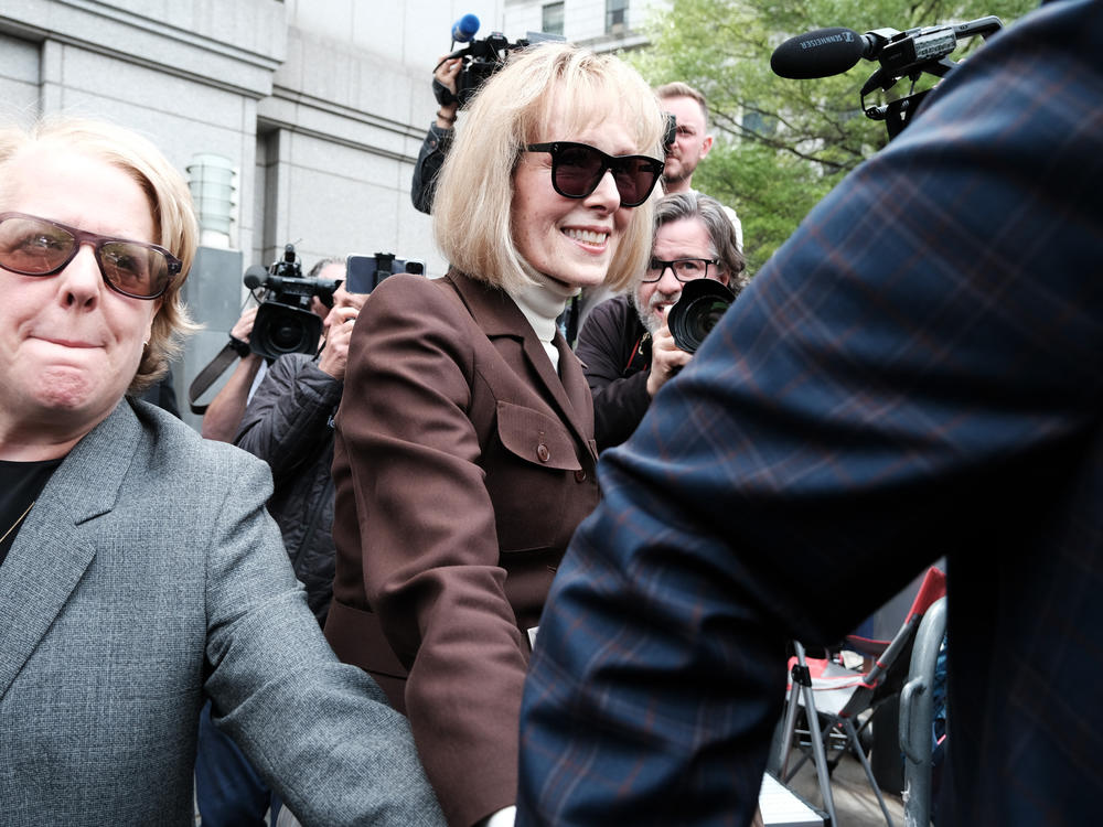 Writer E. Jean Carroll leaves a Manhattan courthouse earlier this month after a jury found former President Donald Trump liable for sexually abusing her in a Manhattan department store in the 1990s.