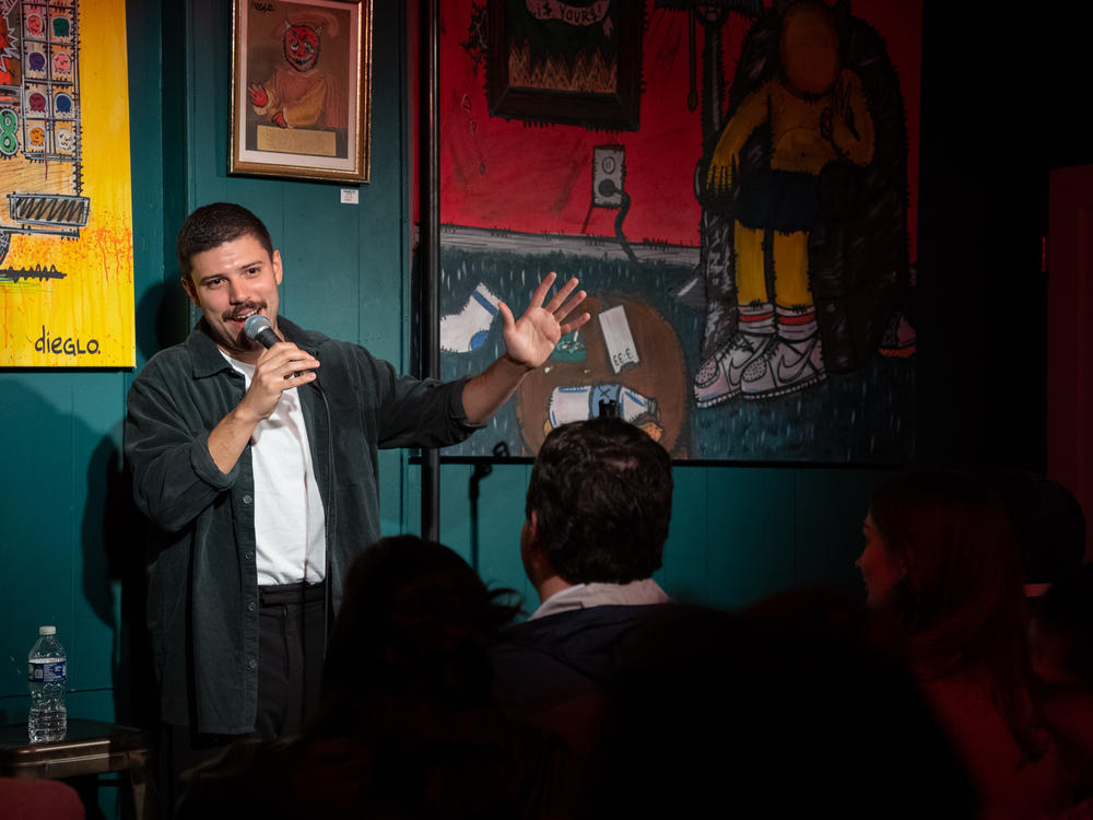 Angelo Colina is starting a Spanish comedy circuit. He's pictured above performing at Room 808 in Washington, D.C., on April 30.