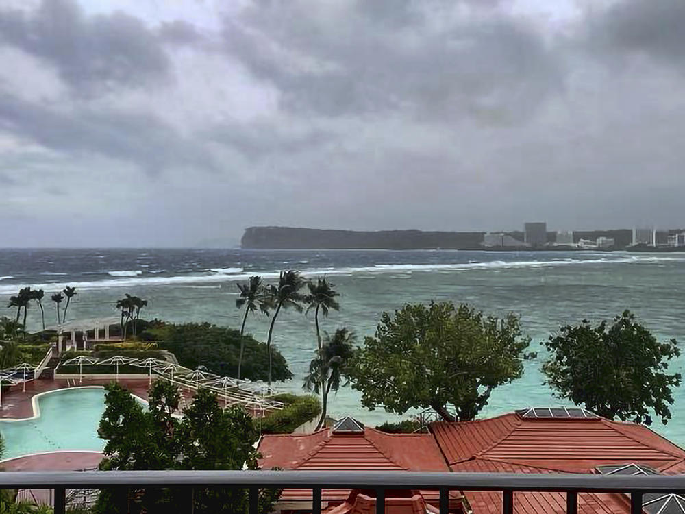 This photo provided by the U.S. Coast Guard shows the typhoon closing in on Tumon Bay, Guam on Tuesday.