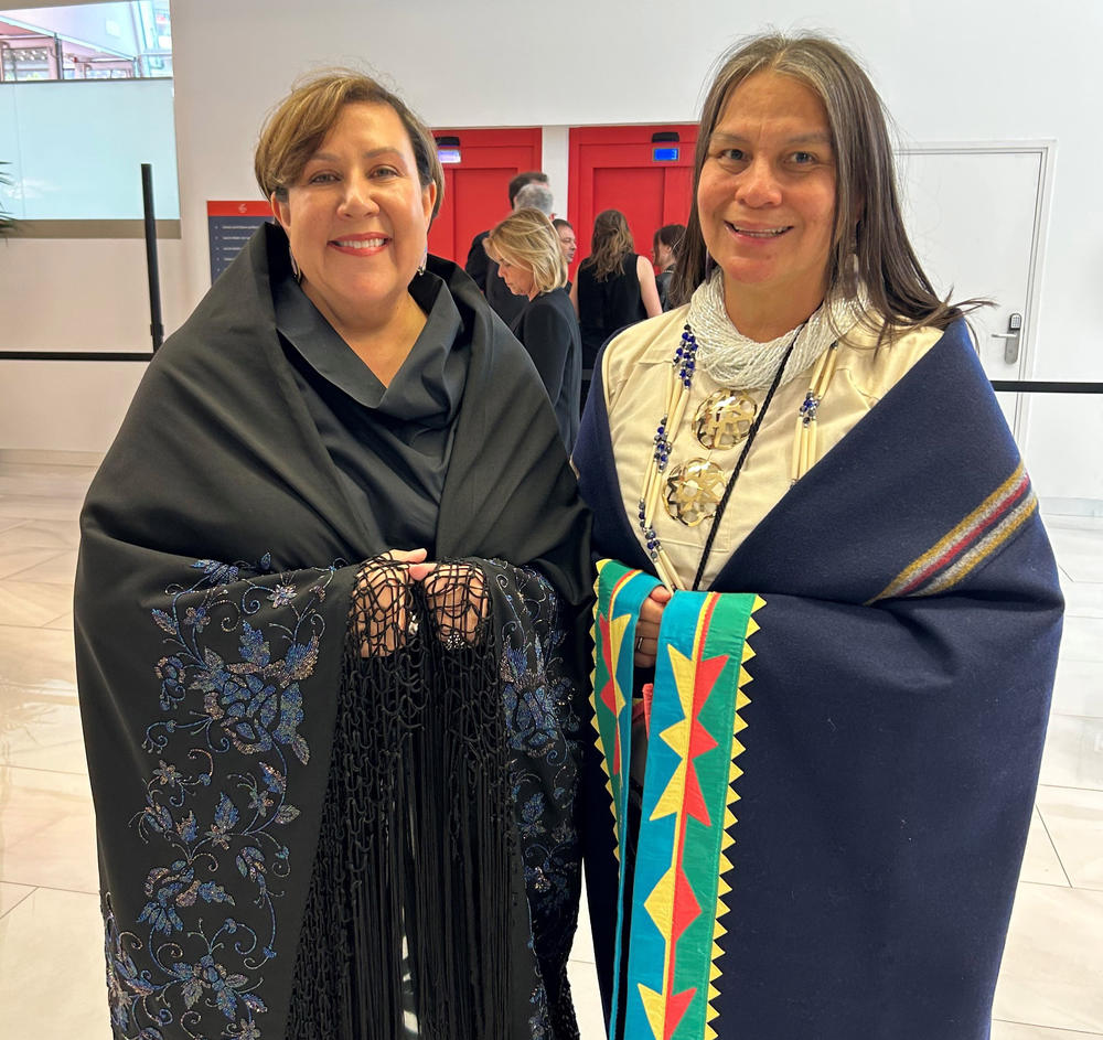Julie O'Keefe, left, was a cultural consultant for the film and Dr. Moira RedCorn appeared as an extra.