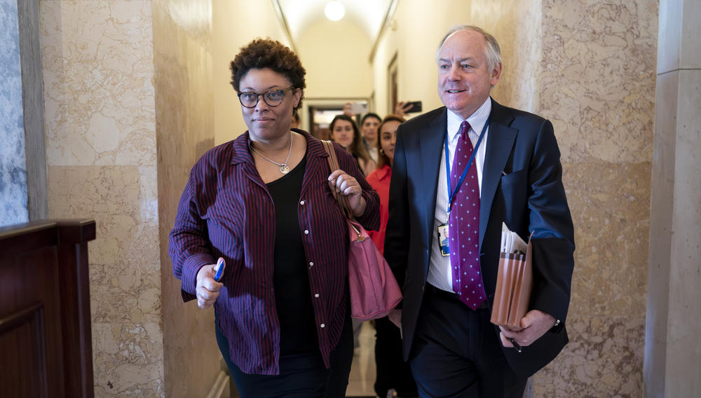 Shalanda Young, director of the Office of Management and Budget; and Steve Ricchetti, counselor to the president, leave the U.S. Capitol on May 19.