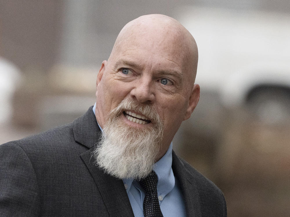 Richard Barnett, an Arkansas man who was photographed with his feet on a desk in former House Speaker Nancy Pelosi's office during the Jan. 6 U.S. Capitol riot, arrives at federal court in Washington, Jan. 10, 2023.