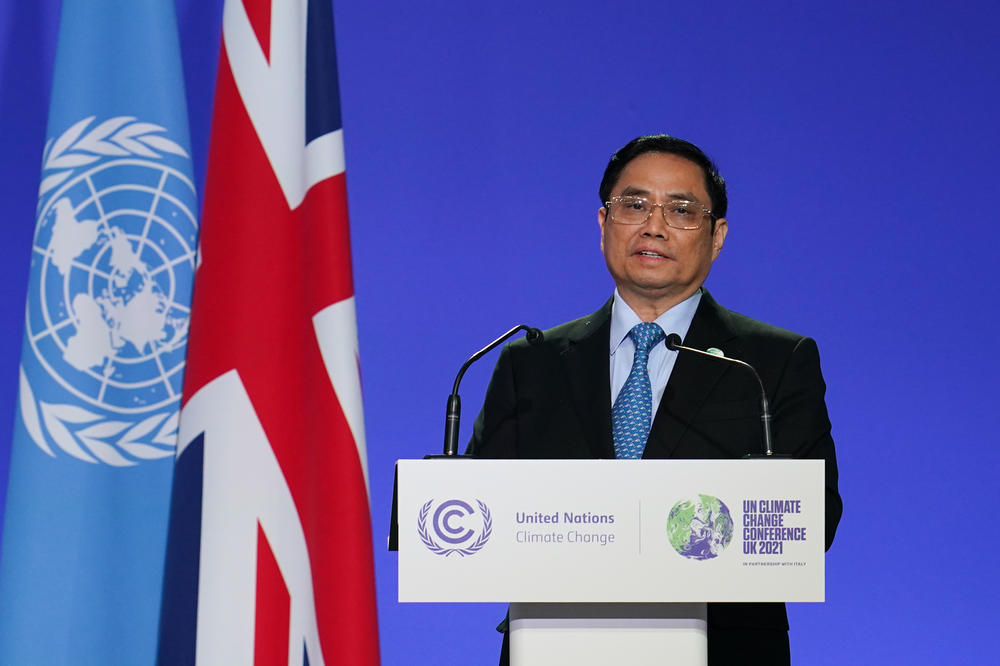 Chinh Minh Pham, prime minister of Vietnam, speaks at the COP26 United Nations Climate Change Conference in Glasgow, Scotland, in 2021.