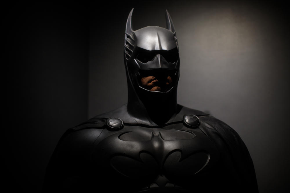 A Batman costume from the 1995 <em>Batman Forever</em> film worn by Val Kilmer.