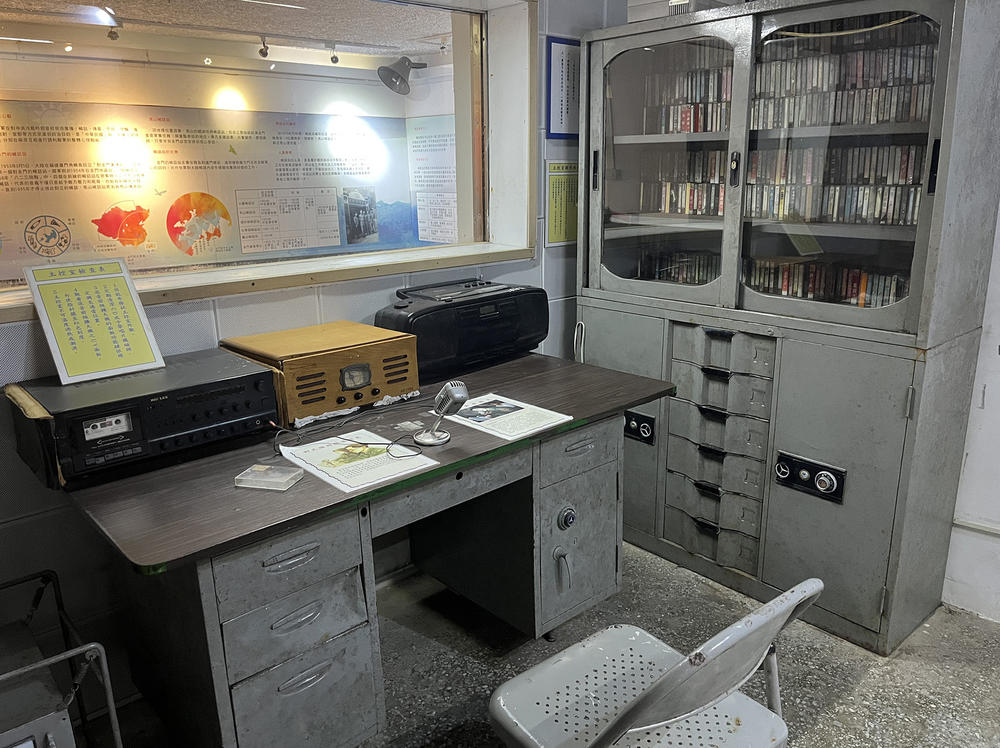 A museum exhibit shows what was once a radio broadcasting room on Kinmen Island, Taiwan.