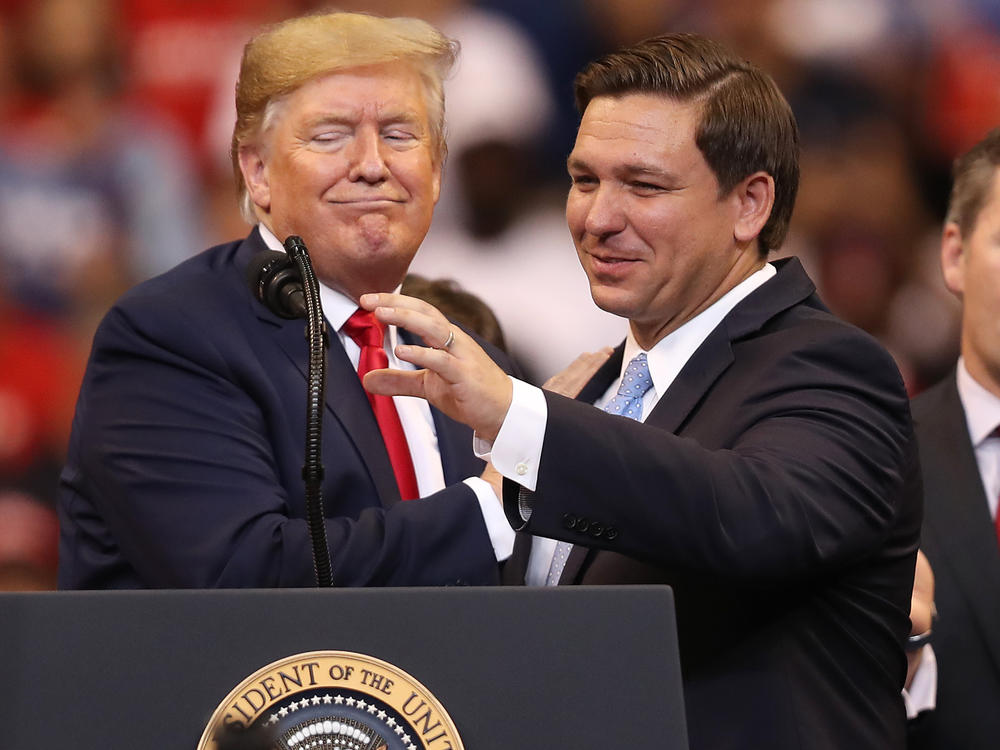 Seen in happier days: Trump helped DeSantis win a tough GOP primary for governor in 2018 and was still an ally when the two appeared together in 2019 in Sunrise, Fla.