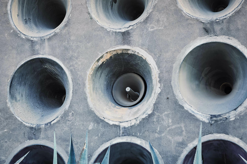 A speaker is seen on the Beishan Broadcasting Wall, used for sending audio propaganda toward mainland China in Kinmen, Taiwan. The structure is composed of 48 speakers and used to broadcast music and messages to people across the strait.