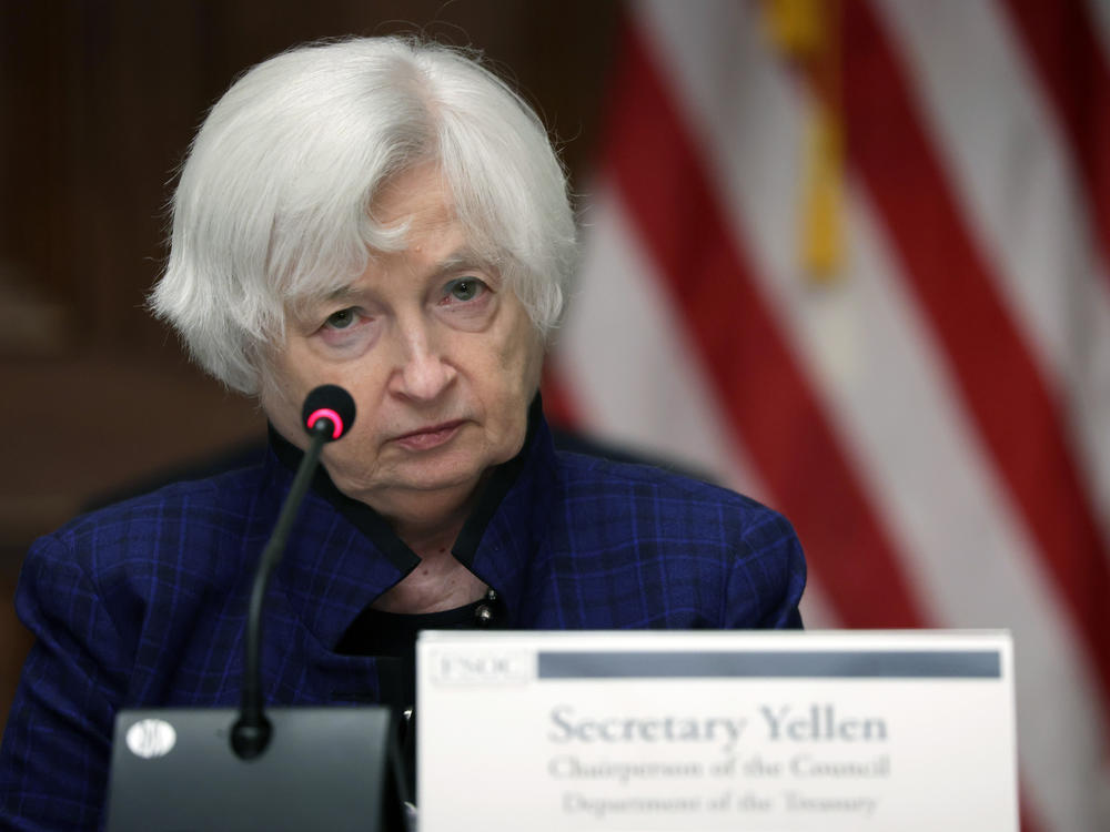 Treasury Secretary Janet Yellen listens during an open session of the Financial Stability Oversight Council meeting at the Department of the Treasury in Washington, D.C., on April 21, 2023. Yellen said on Friday Congress would need to raise the debt ceiling by June 5 or the country could run out of cash to pay its bills.