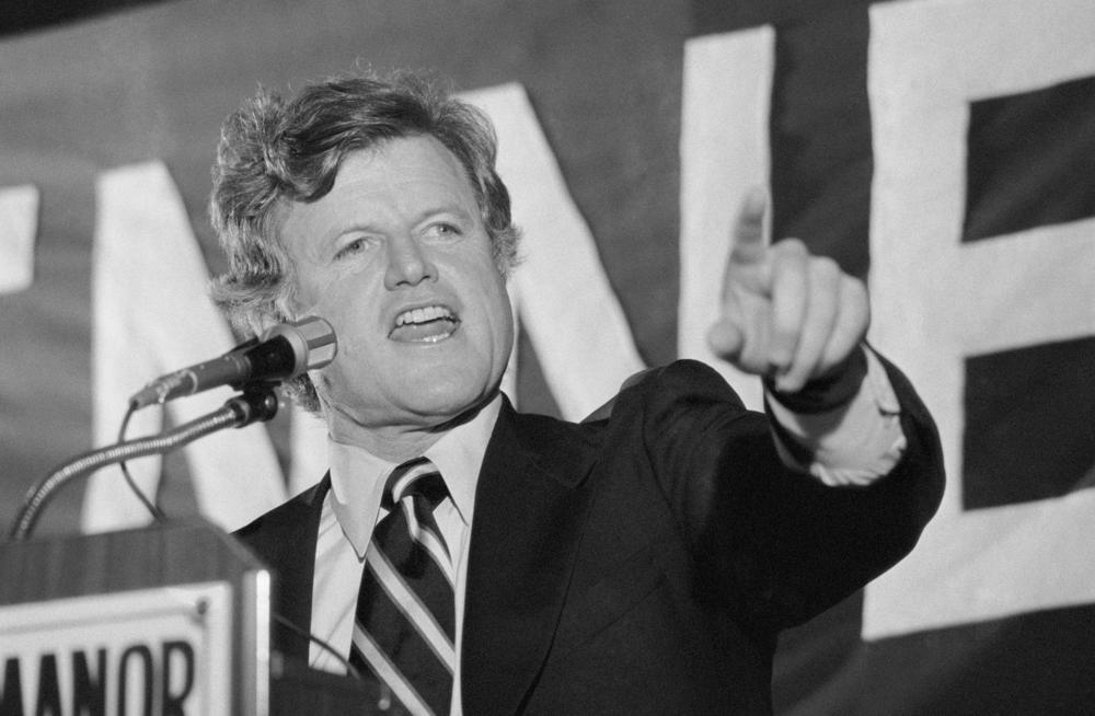 Sen. Edward Kennedy, D-Mass., is shown speaking on Feb. 24, 1980, as he attacks President Carter for selling arms to Turkey and urges the president to consider wage and price controls.