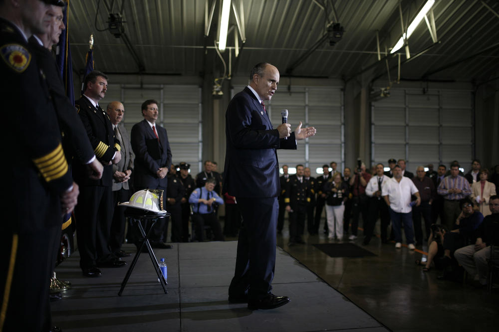 Republican presidential hopeful former New York Mayor Rudy Giuliani holds a campaign rally with first responders at the North Spartanburg Fire Department on Feb. 21, 2007 in Spartanburg, S.C.