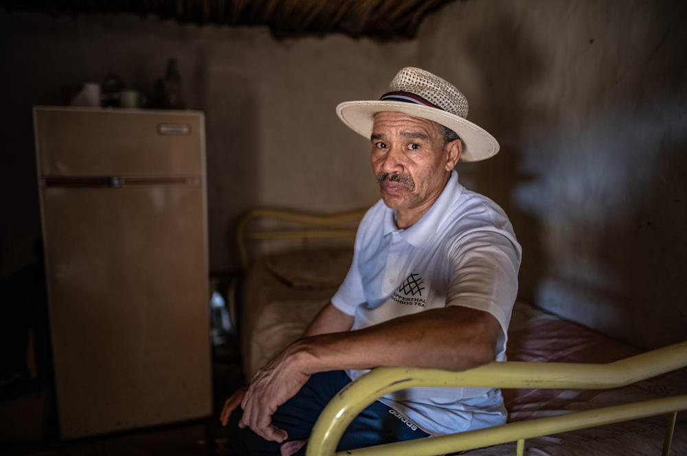 Barend Salomo, 64, founder of the Wupperthal Original Rooibos Co-operative and an activist for the rights of Indigenous Khoisan rooibos farmers, seen here in the remote cottage he uses when working on his fields.