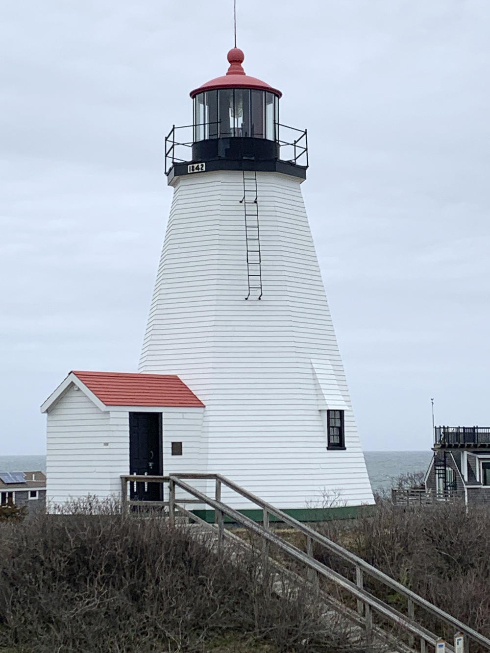Plymouth Light Station, which dates to 1842, stands near Cape Cod Bay and Plymouth Bay, in Plymouth, Mass.