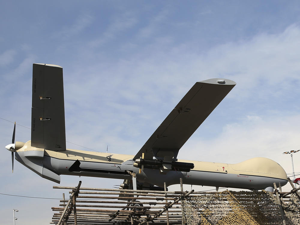 In this Feb. 11, 2016 file photo, Iranian drone Shahed-129 is displayed at a rally in Tehran, Iran. The White House on Monday, May 15, 2023, said that Russia is looking to buy additional advanced attack drones from Iran for use in the Kremlin's war in Ukraine after using up most of the 400 drones it had previously purchased from Tehran. ncil spokesman John Kirby said.