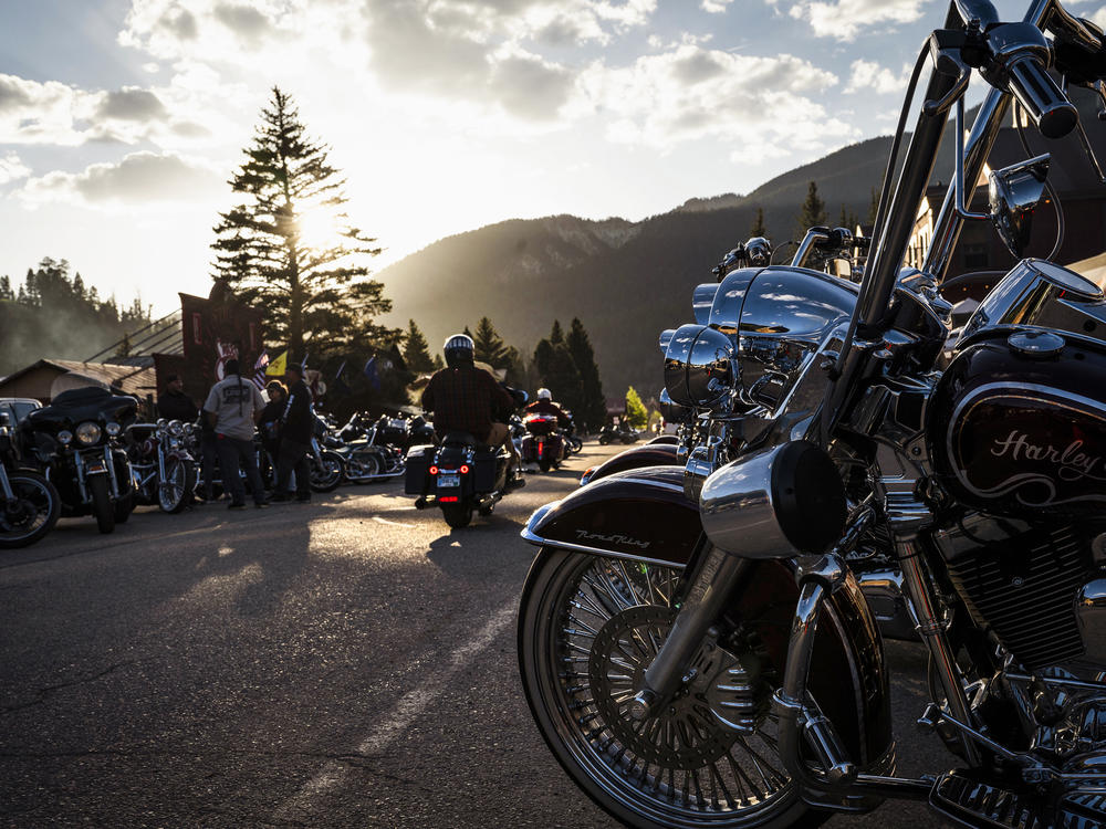 Motorcycles line Main Street in Red River, N.M., on Sunday.