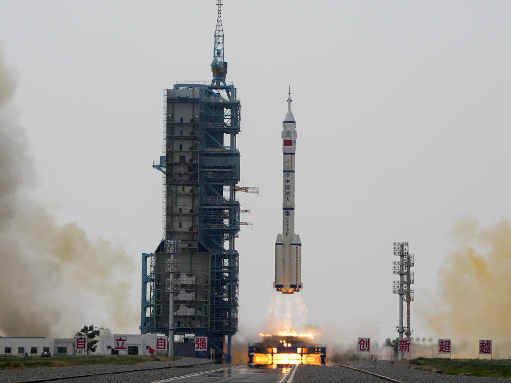 A Long March rocket carrying a crew of Chinese astronauts in a Shenzhou-16 spaceship lifts off at the Jiuquan Satellite Launch Center in northwestern China, Tuesday, May 30, 2023.