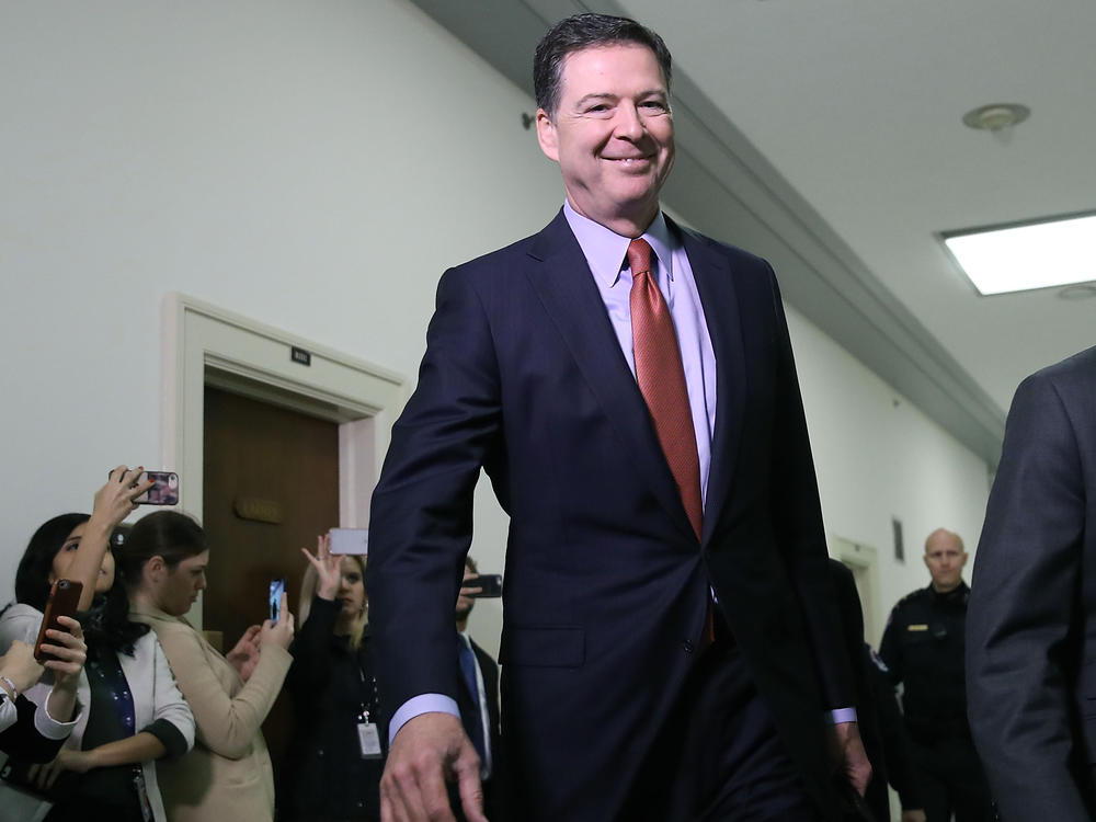 Former FBI director James Comey before testifying on Capitol Hill in 2018.