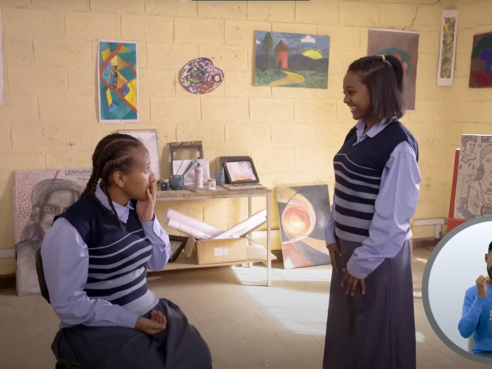 A scene from the popular Ethiopian soap opera <em>Yegna</em>, which sends messages about health and well-being to its teen viewers. Topics range from child marriage to menstrual pads.