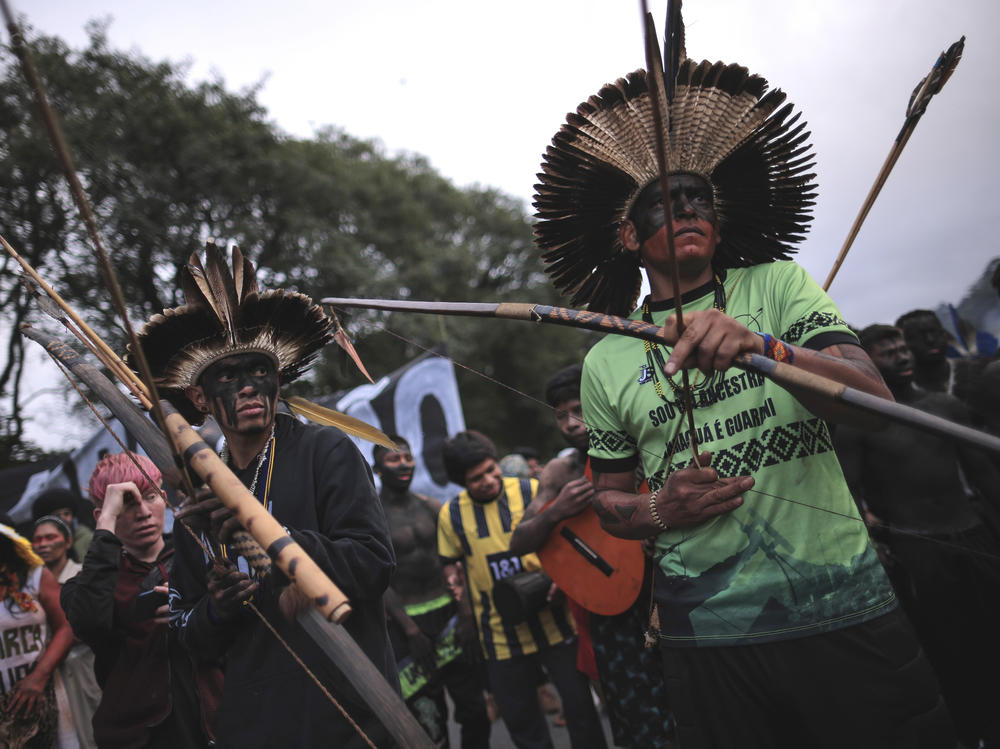 Guarani Indigenous block Bandeirantes highway to protest proposed legislation that would change the policy that demarcates Indigenous lands on the outskirts of Sao Paulo.