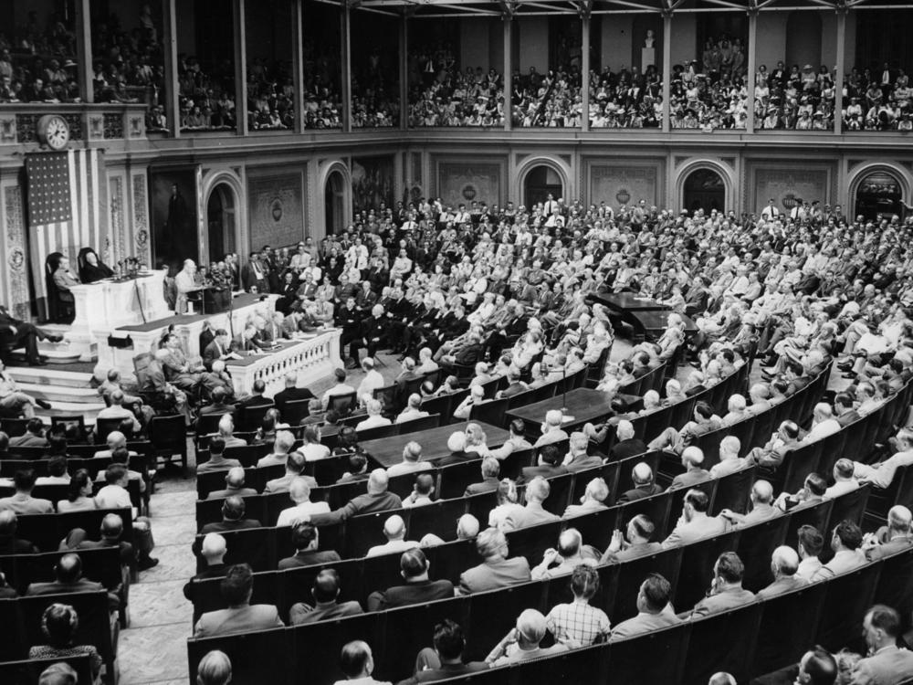 As General, Dwight D. Eisenhower delivered a homecoming address to Congress on June 21, 1945. Later, as President, Eisenhower insisted the U.S. was obliged to pay its bills as he tried to convince the Senate to approve his debt ceiling request.
