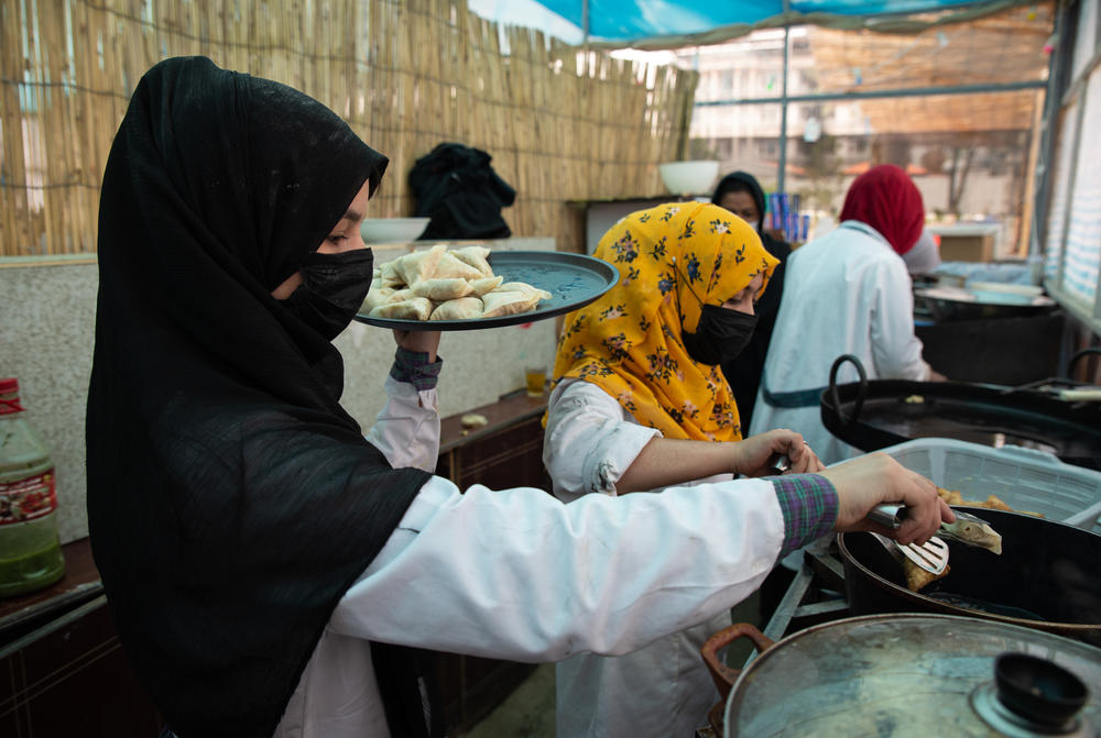 The serving staff and nearly all of the cooks at Banowan-e-Afghan are women and girls. Owner Samira Muhammadi says that makes her female customers comfortable.